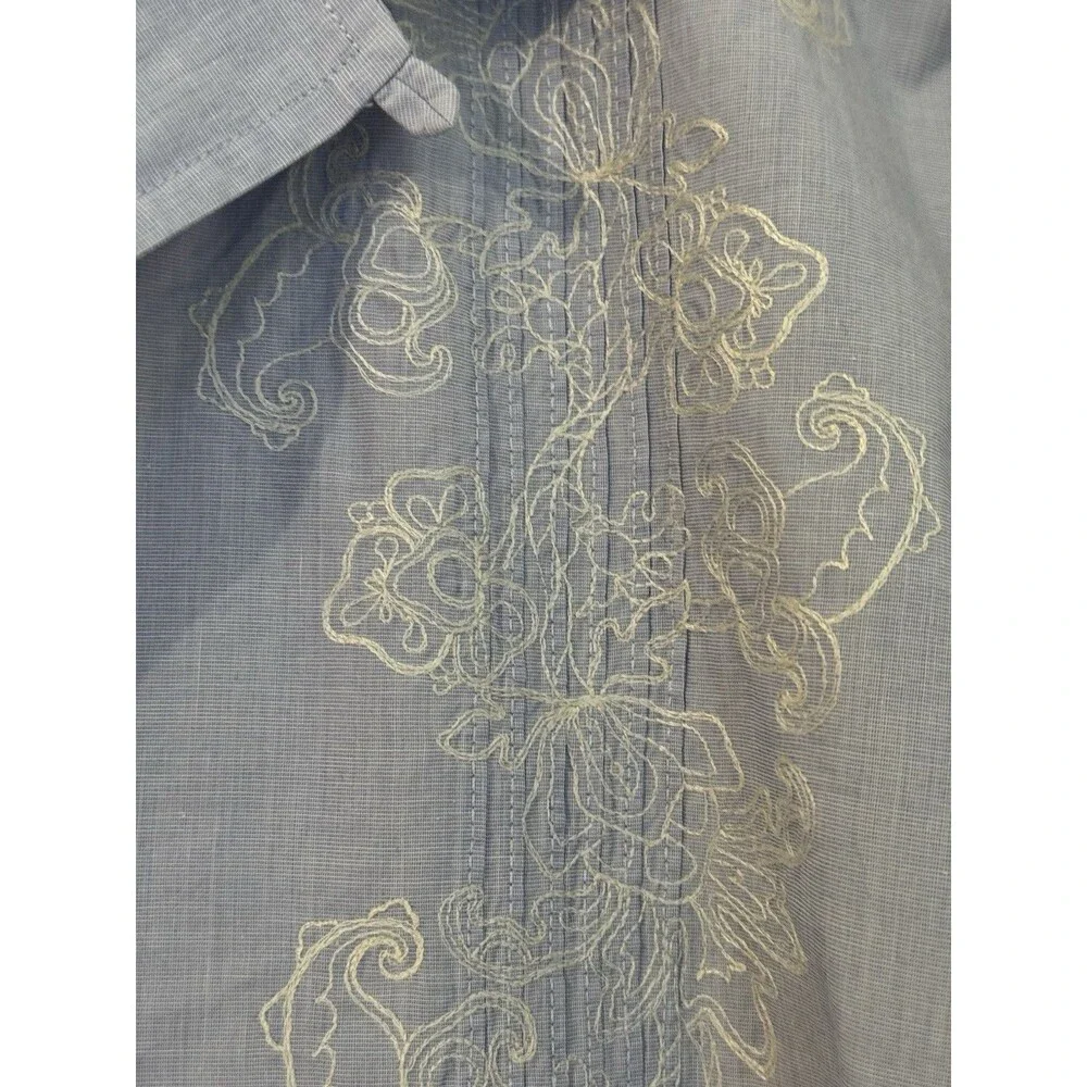 Banana Republic Mens Short Sleeve Button Shirt Blue Floral Embroidery L Tropical